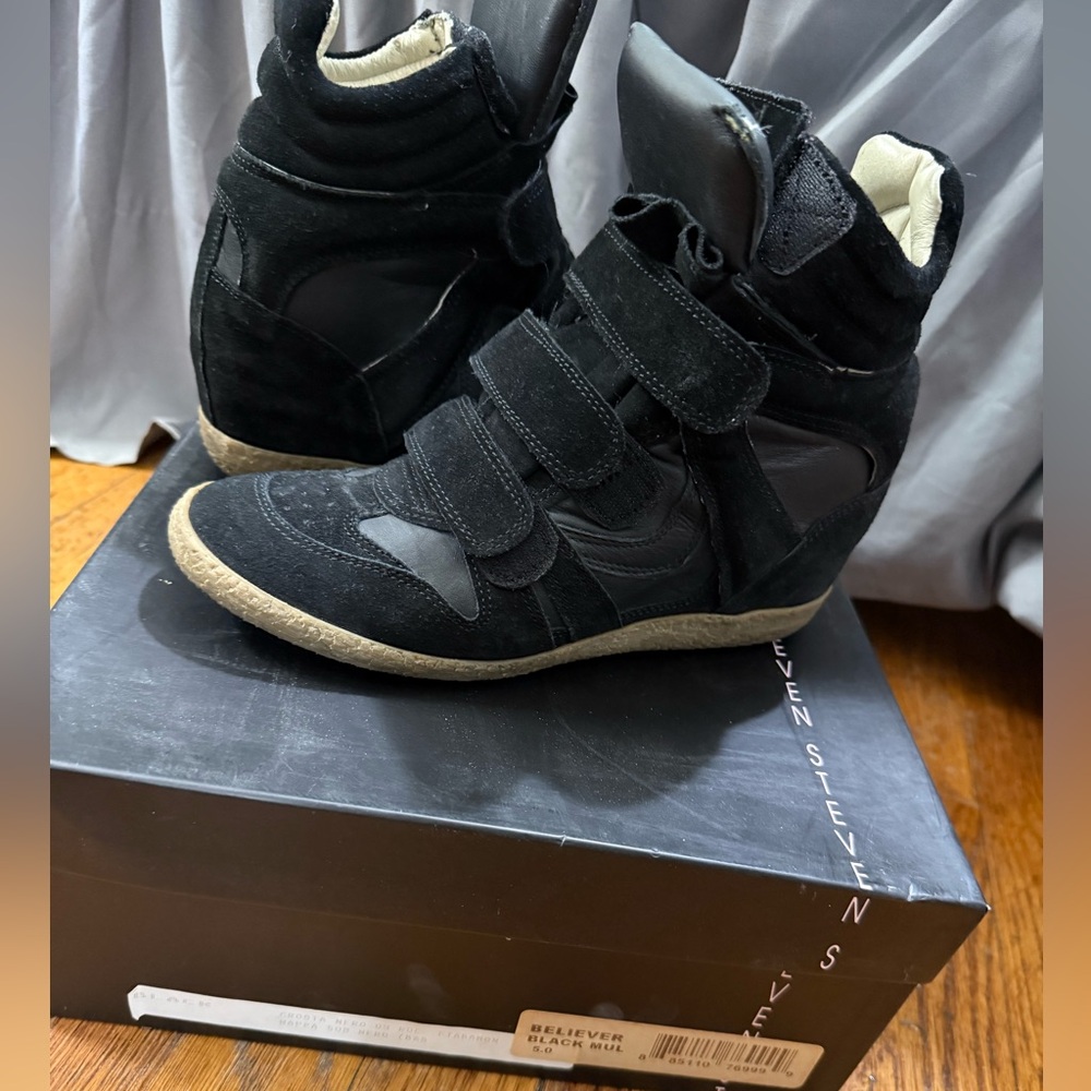 Steve Madden Black BELIEVER Wedge Sneakers